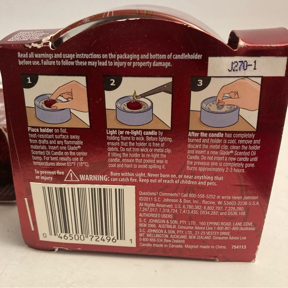Glade Scented Oil 2 Glass Candle Holders & 2 Refills Apple Cinnamon Discontinued